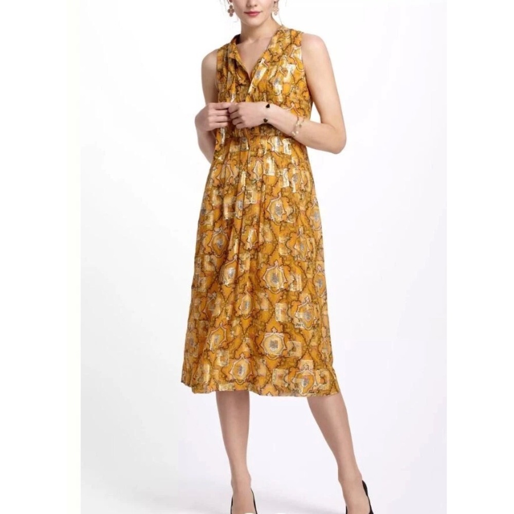 Anthropologie HD in Paris Women Size 12 Goldspun Paisley Dress Autumn Wedding